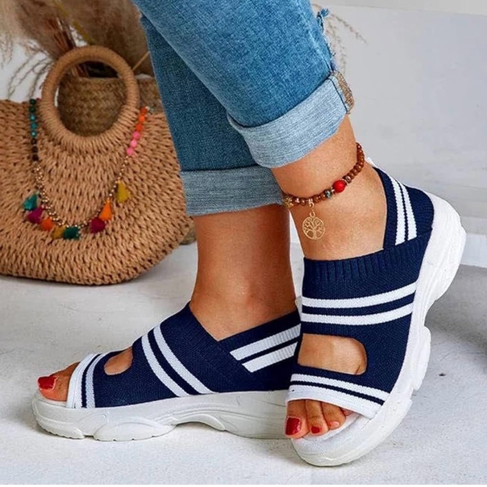 Sporty Blue and White Sandals with Platform Sole